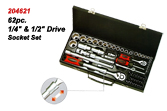 62pc. 1/4", 1/2" Drive Socket Set.